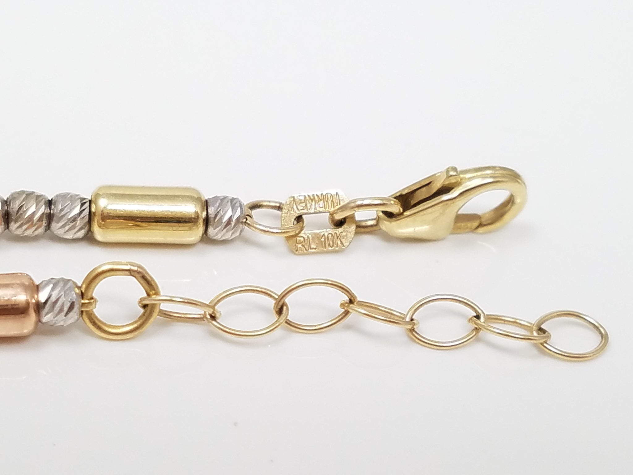 Fashionable 9"-10" Adjustable 10k Tri Color Gold Tubular Anklet