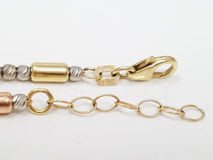 Fashionable 9"-10" Adjustable 10k Tri Color Gold Tubular Anklet