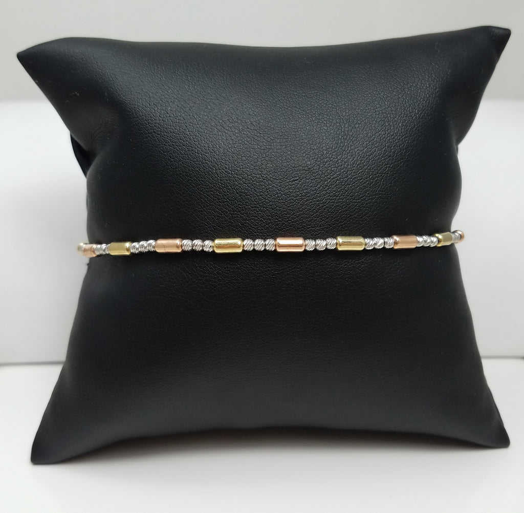 Fashionable 9"-10" Adjustable 10k Tri Color Gold Tubular Anklet