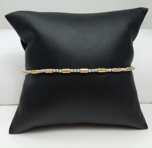 Fashionable 9"-10" Adjustable 10k Tri Color Gold Tubular Anklet