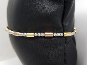 Fashionable 9"-10" Adjustable 10k Tri Color Gold Tubular Anklet