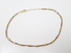 Fashionable 9"-10" Adjustable 10k Tri Color Gold Tubular Anklet
