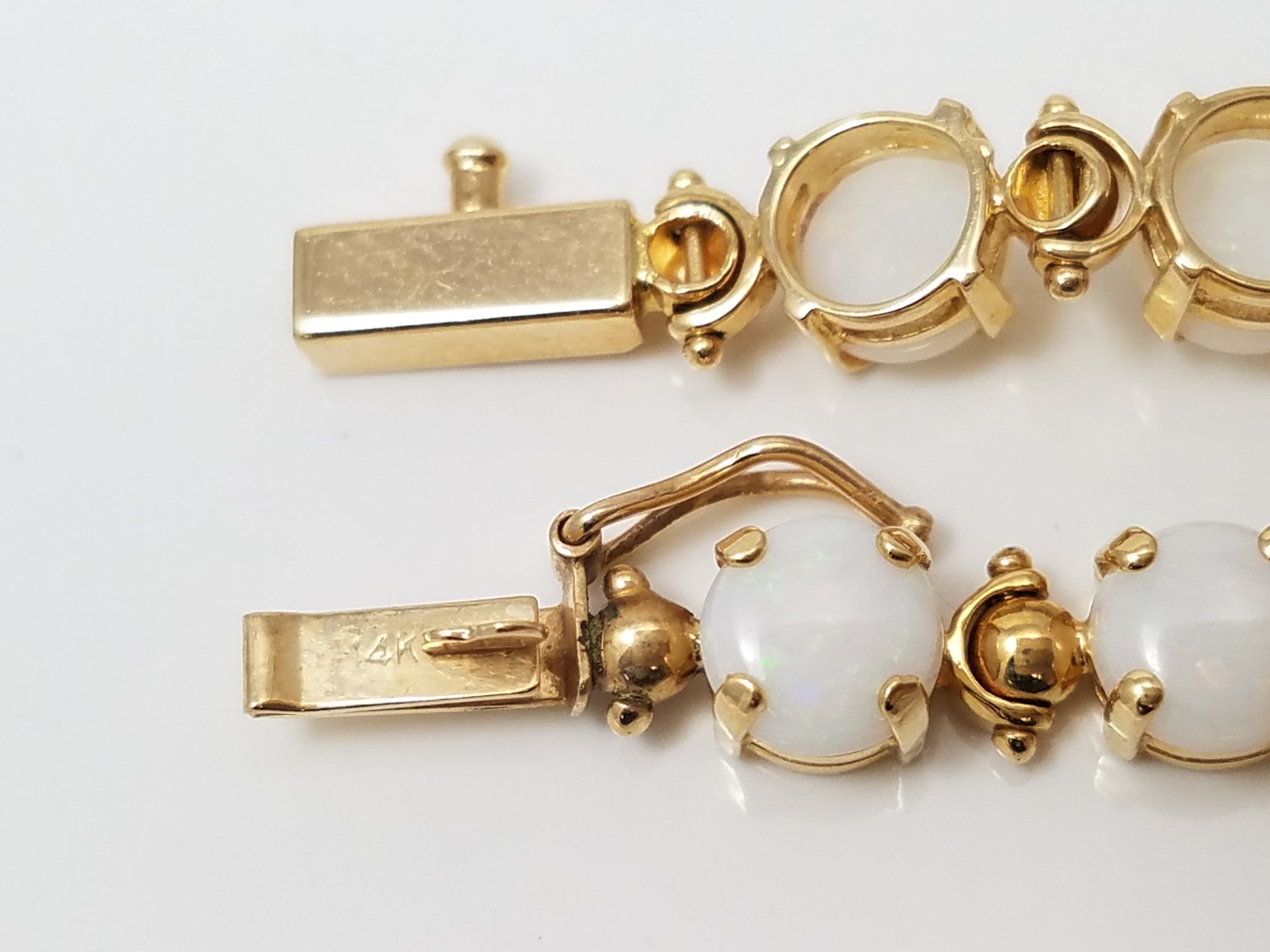 Natural Australian Opal 14k Yellow Gold Tennis Bracelet
