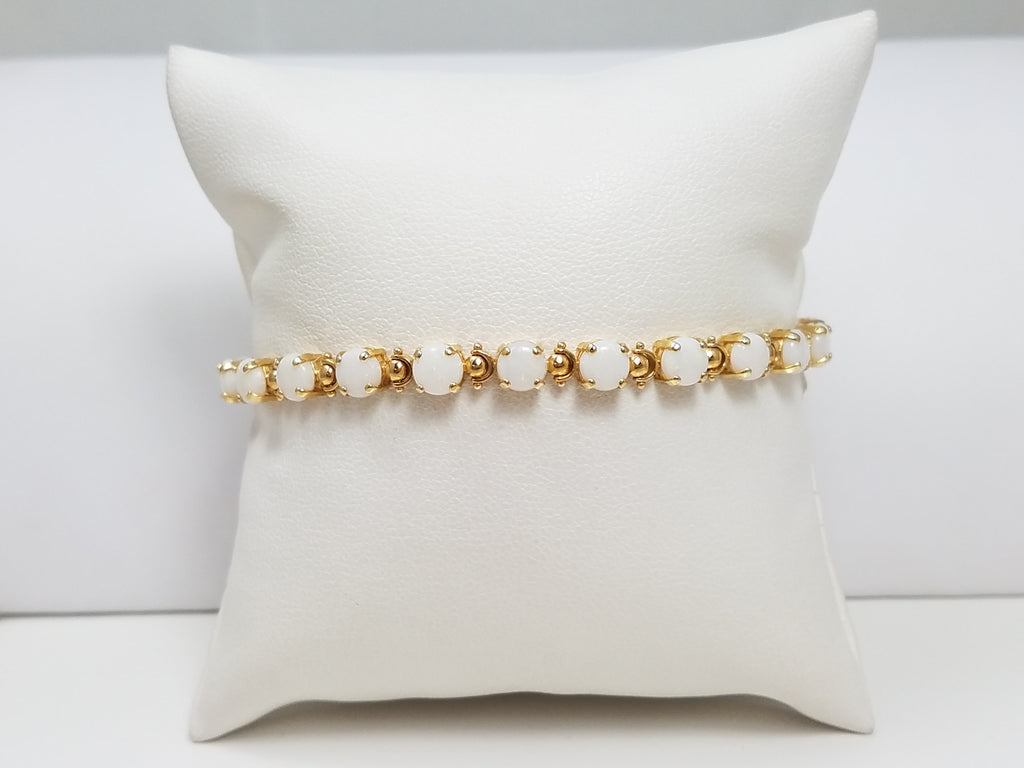 Natural Australian Opal 14k Yellow Gold Tennis Bracelet