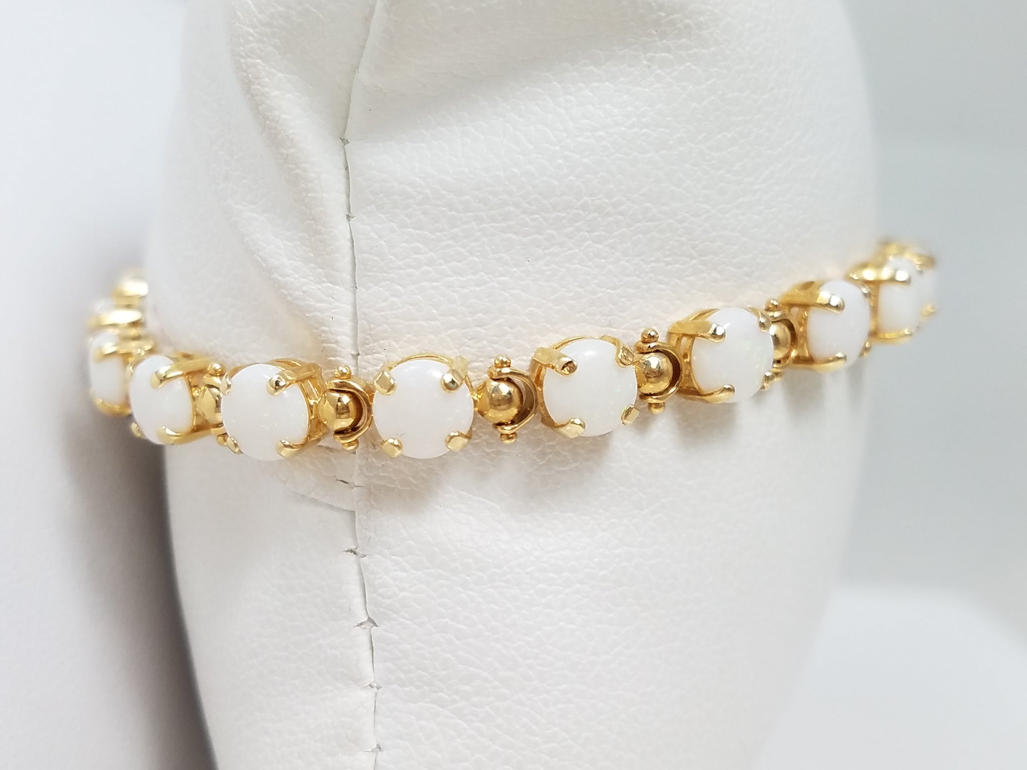 Natural Australian Opal 14k Yellow Gold Tennis Bracelet