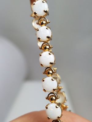 Natural Australian Opal 14k Yellow Gold Tennis Bracelet