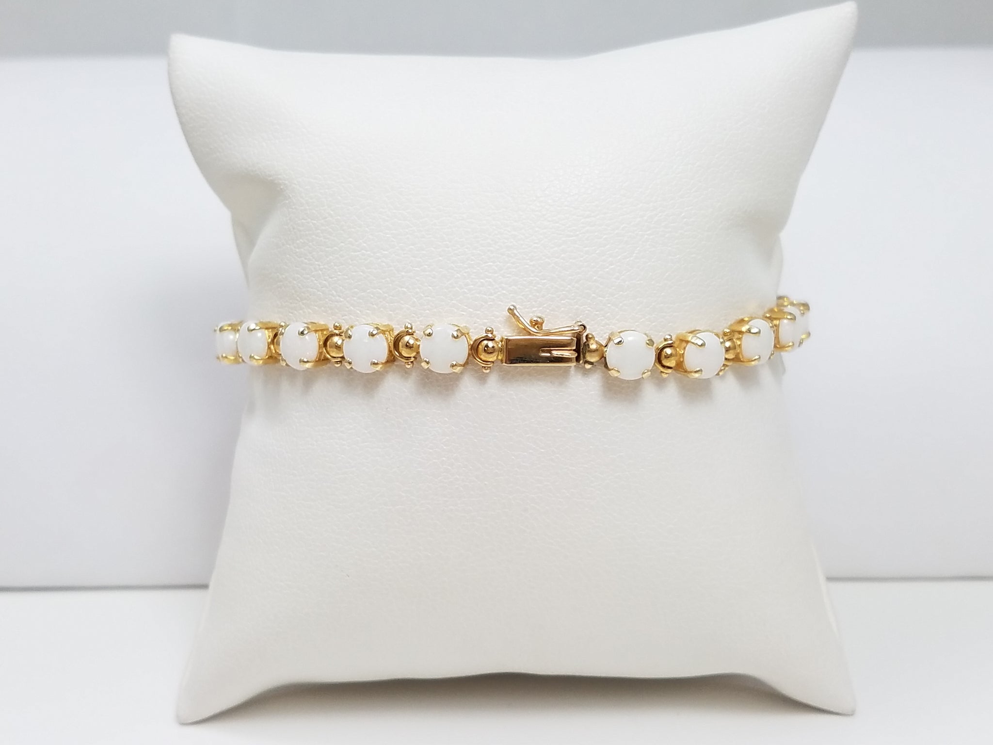 Natural Australian Opal 14k Yellow Gold Tennis Bracelet