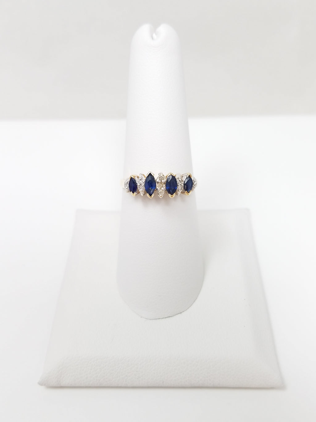 Classic 14k Yellow Gold Natural Sapphire Diamond Stair Step Ring