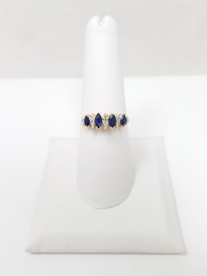 Classic 14k Yellow Gold Natural Sapphire Diamond Stair Step Ring