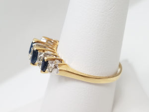 Classic 14k Yellow Gold Natural Sapphire Diamond Stair Step Ring