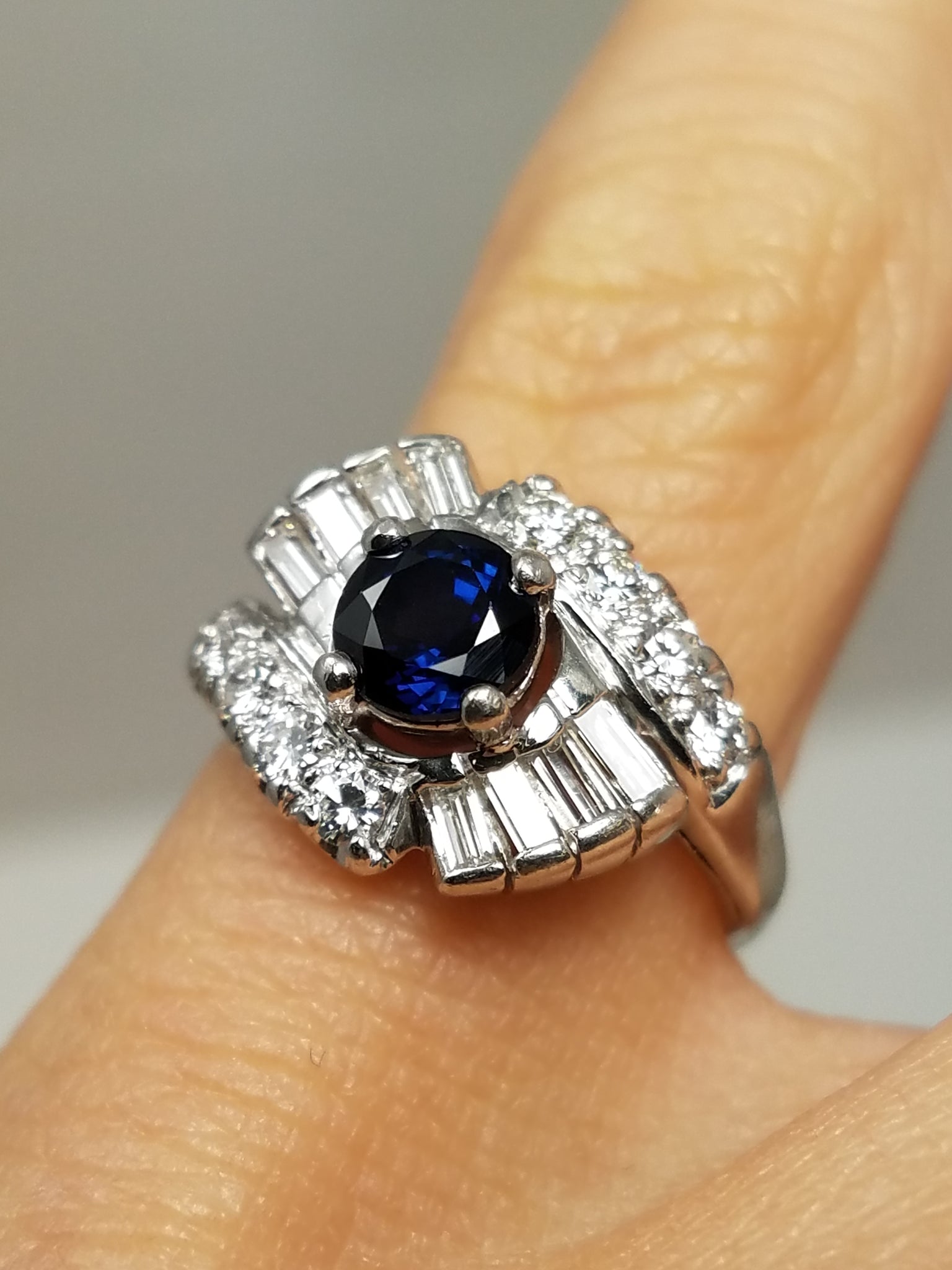 Glamorous Vintage Platinum Natural Sapphire Diamond Custom Ring