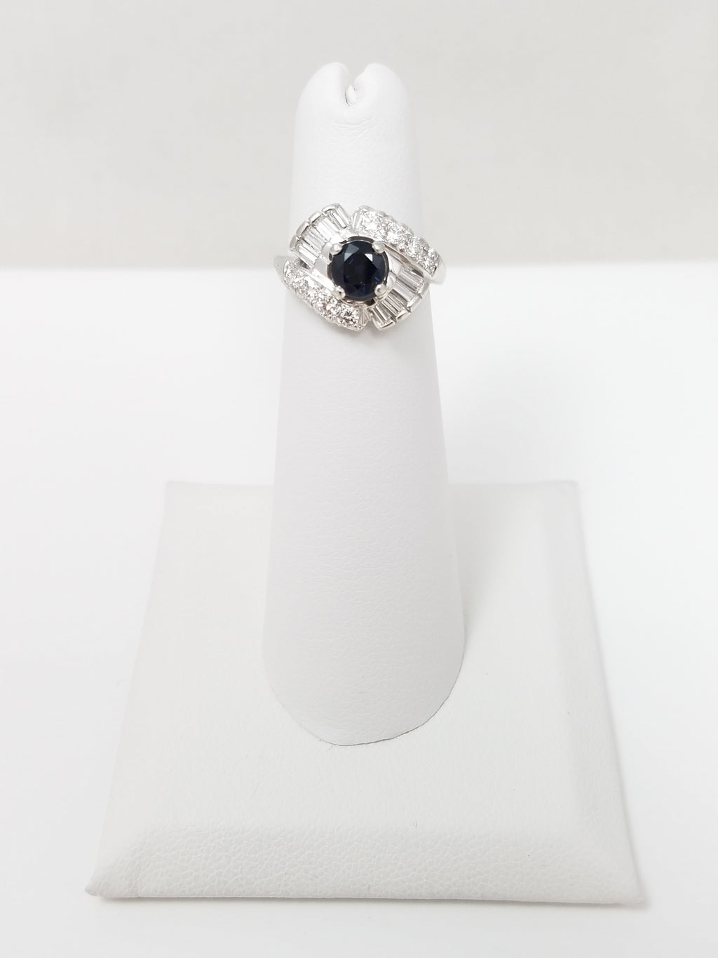 Glamorous Vintage Platinum Natural Sapphire Diamond Custom Ring