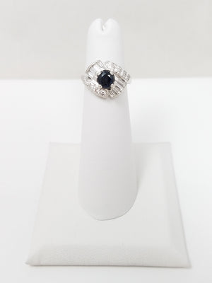 Glamorous Vintage Platinum Natural Sapphire Diamond Custom Ring