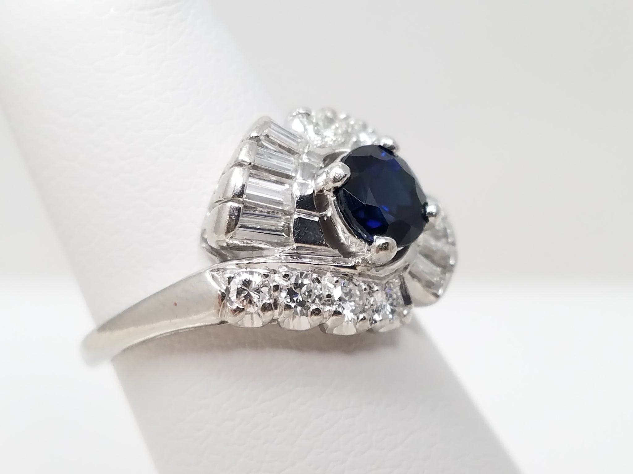 Glamorous Vintage Platinum Natural Sapphire Diamond Custom Ring