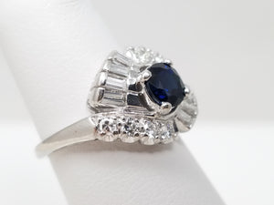 Glamorous Vintage Platinum Natural Sapphire Diamond Custom Ring