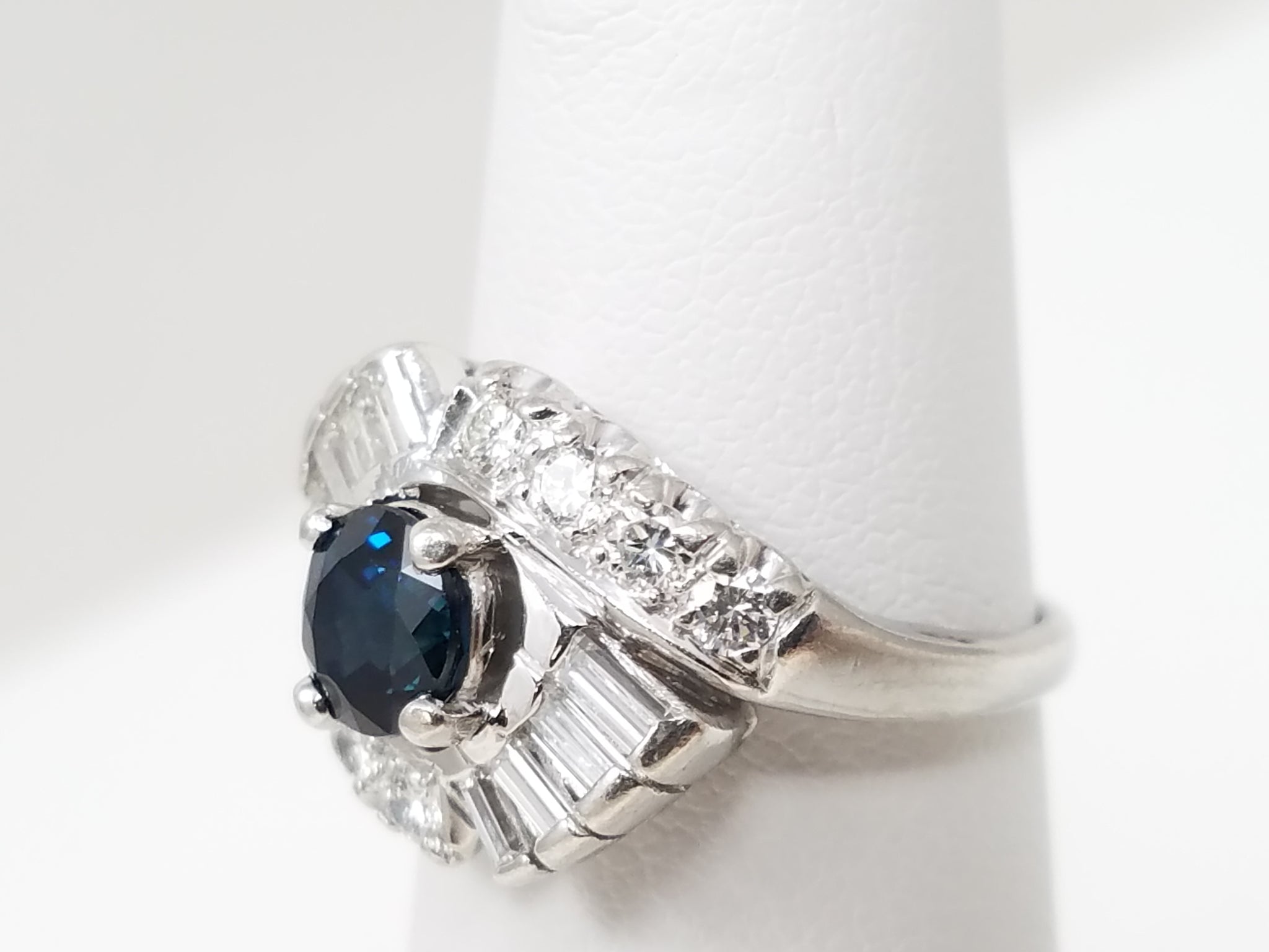 Glamorous Vintage Platinum Natural Sapphire Diamond Custom Ring