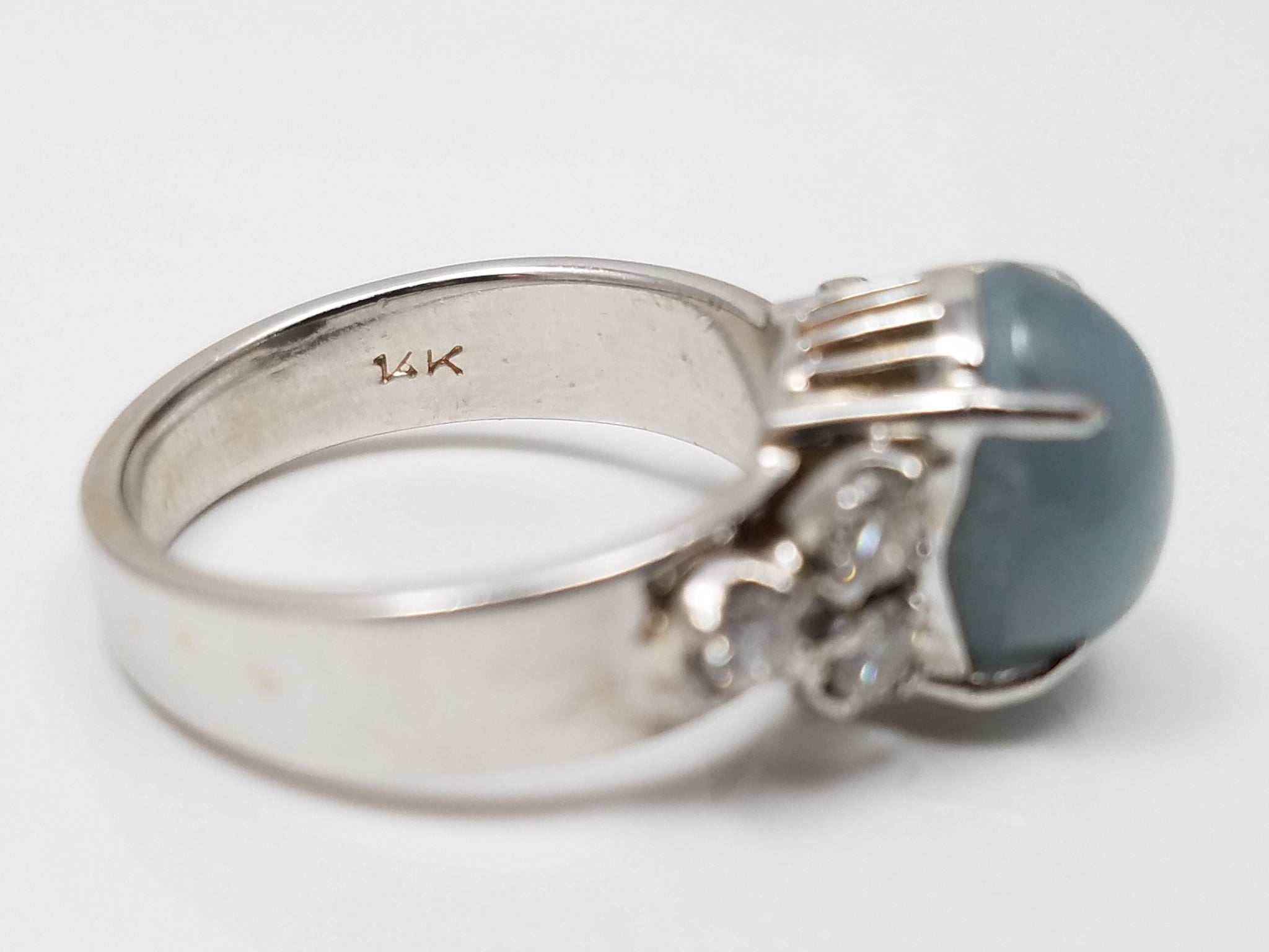 Fabulous Vintage 14k White Gold Natural Star Sapphire Diamond Ring