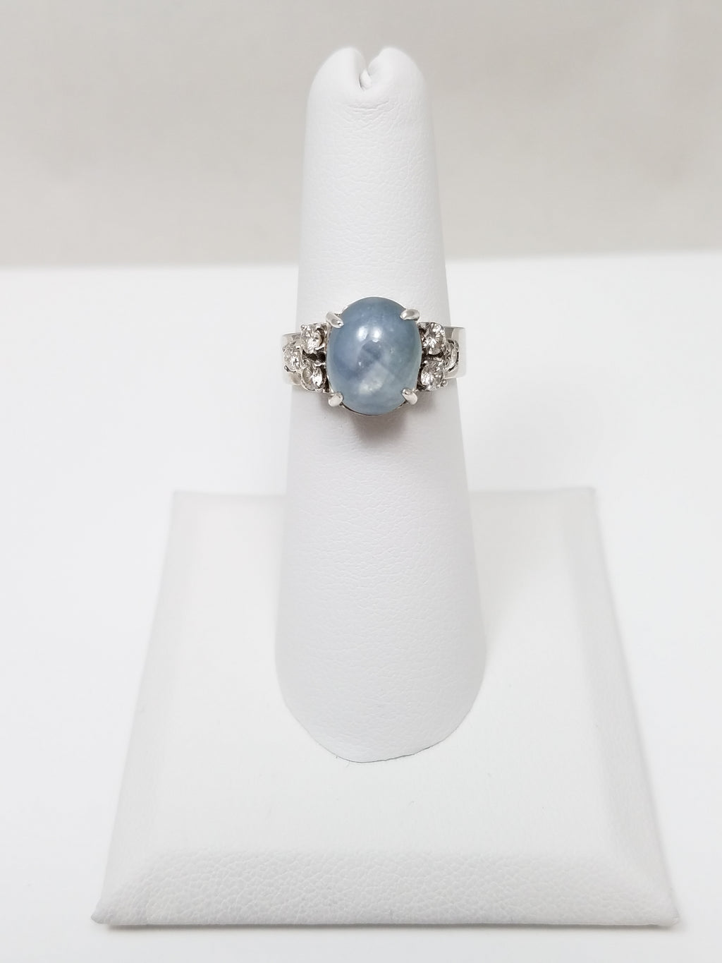 Fabulous Vintage 14k White Gold Natural Star Sapphire Diamond Ring