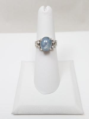 Fabulous Vintage 14k White Gold Natural Star Sapphire Diamond Ring