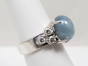 Fabulous Vintage 14k White Gold Natural Star Sapphire Diamond Ring