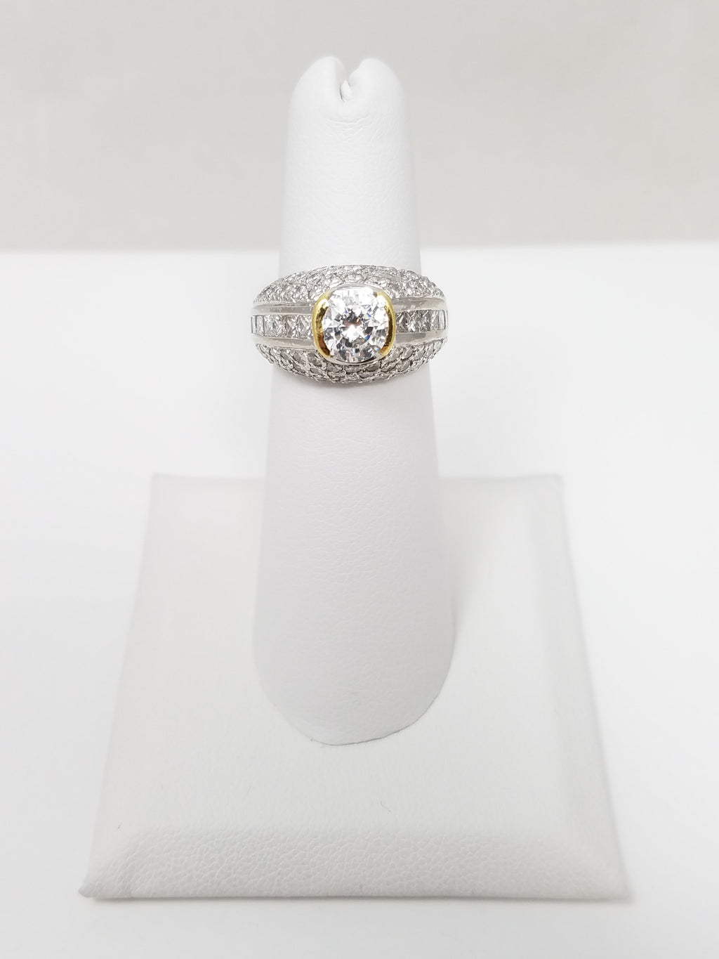 $8,000 Retail Simon G Platinum & 18k Yellow Gold Natural Diamond Cubic Zirconia Ring