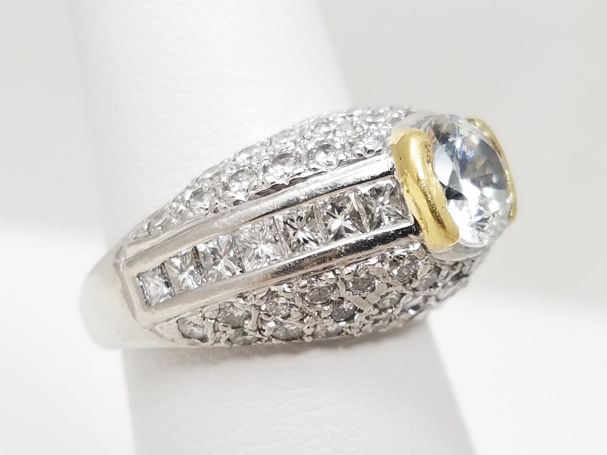 $8,000 Retail Simon G Platinum & 18k Yellow Gold Natural Diamond Cubic Zirconia Ring