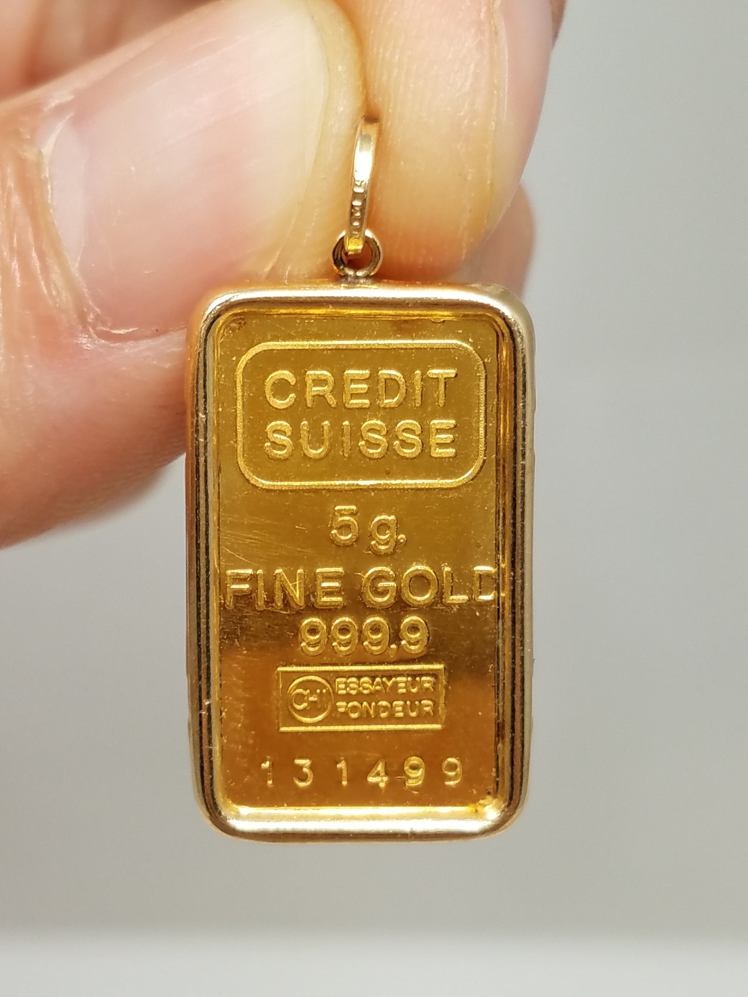 Cool 24k Yellow Gold 5 Gram Ingot With 14k Yellow Gold Pendant Mount