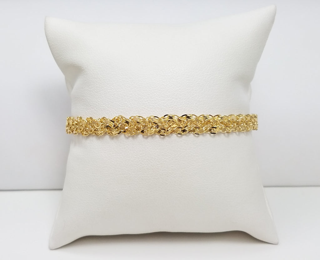 14k Yellow Gold Solid Diamond Cut Braided 7" Bracelet