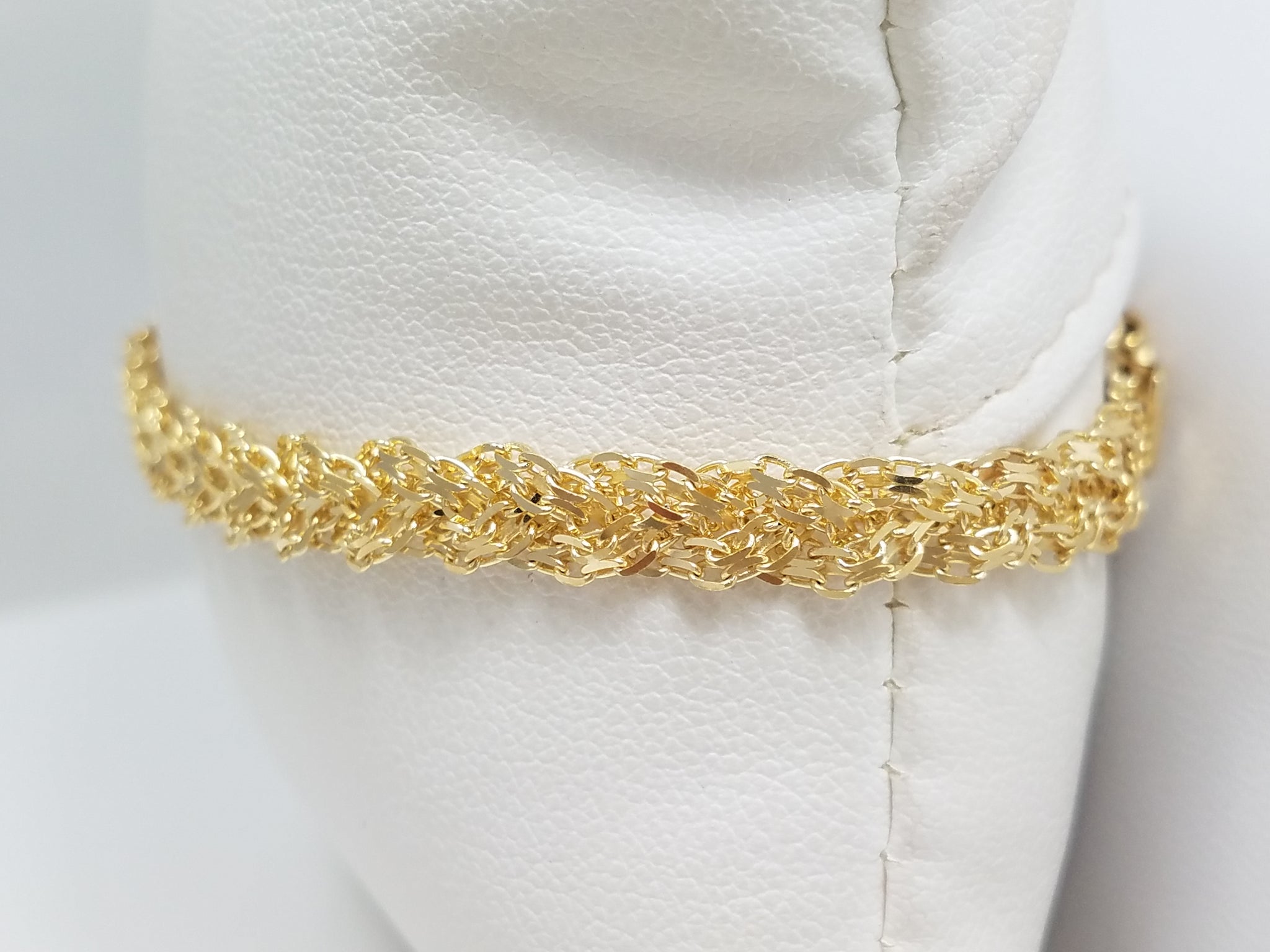 14k Yellow Gold Solid Diamond Cut Braided 7" Bracelet