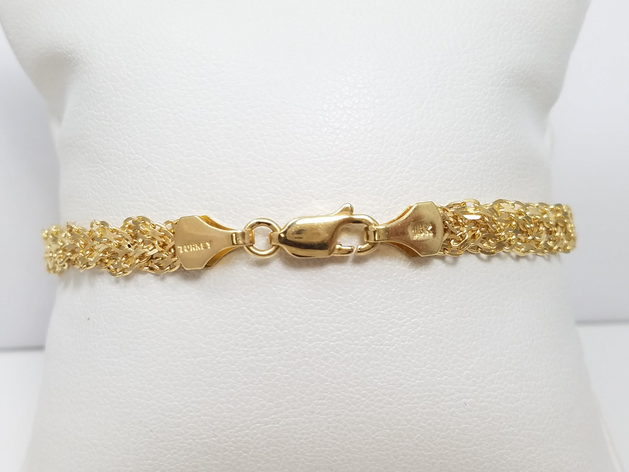 14k Yellow Gold Solid Diamond Cut Braided 7" Bracelet