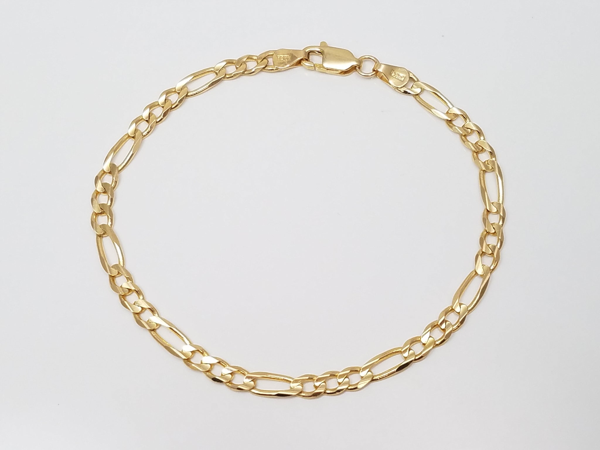 14k Yellow Gold Solid Figaro Link 7" Bracelet