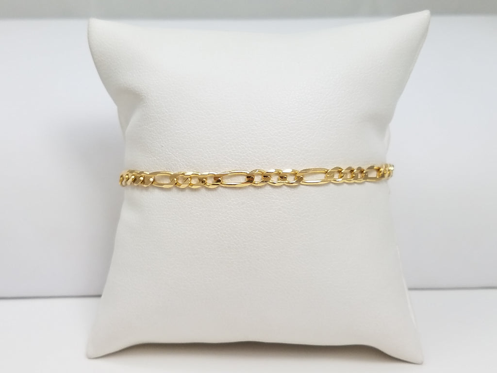 14k Yellow Gold Solid Figaro Link 7" Bracelet