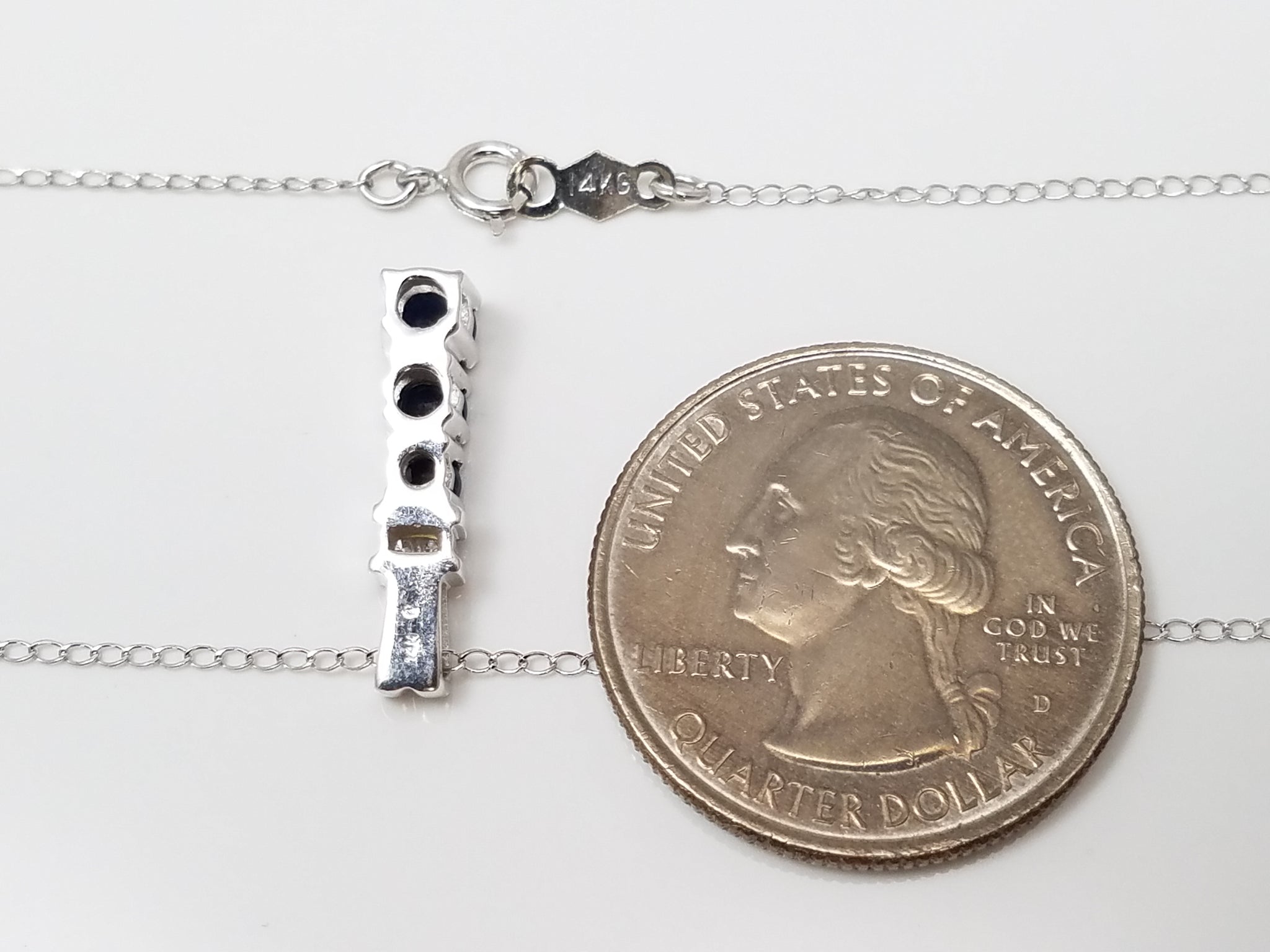 Precious 18" 14k White Gold Natural Sapphire Diamond Pendant Necklace
