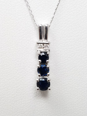 Precious 18" 14k White Gold Natural Sapphire Diamond Pendant Necklace