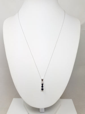 Precious 18" 14k White Gold Natural Sapphire Diamond Pendant Necklace