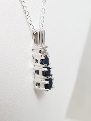 Precious 18" 14k White Gold Natural Sapphire Diamond Pendant Necklace