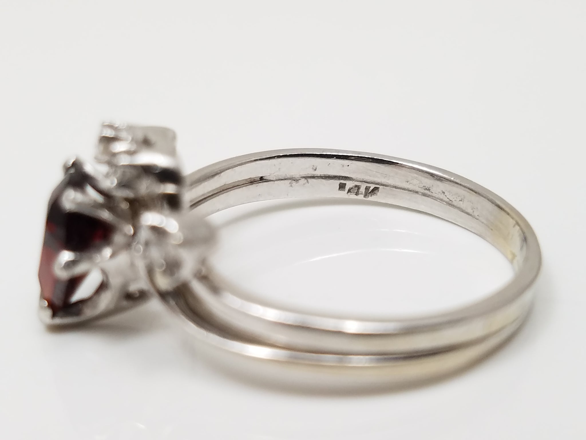 14k White Gold Natural Garnet + Diamond Ring