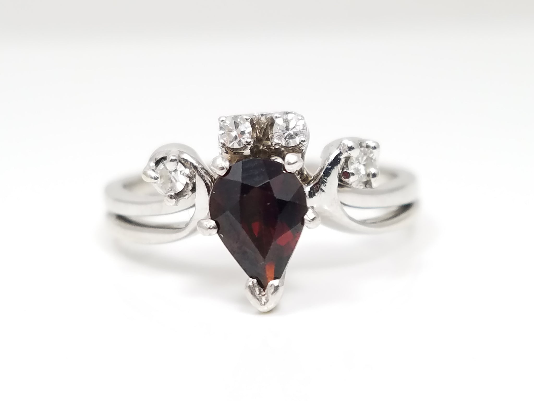 14k White Gold Natural Garnet + Diamond Ring