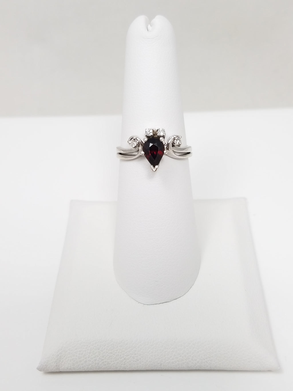 14k White Gold Natural Garnet + Diamond Ring
