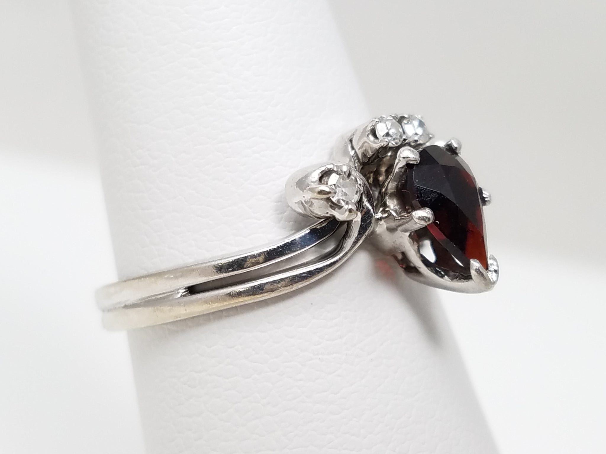 14k White Gold Natural Garnet + Diamond Ring