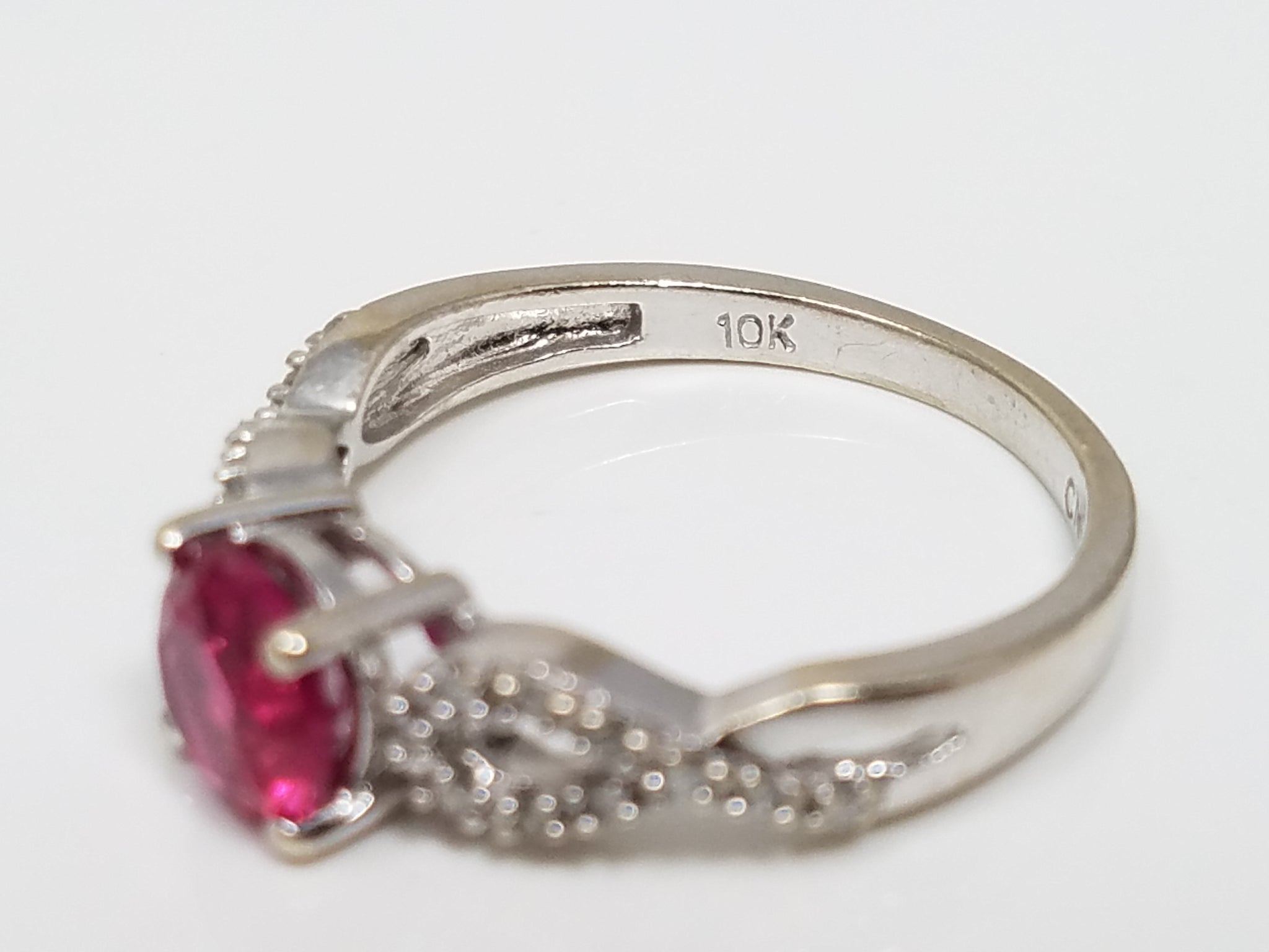 10k White Gold Lab Ruby Natural Diamond Ring