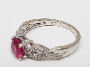 10k White Gold Lab Ruby Natural Diamond Ring
