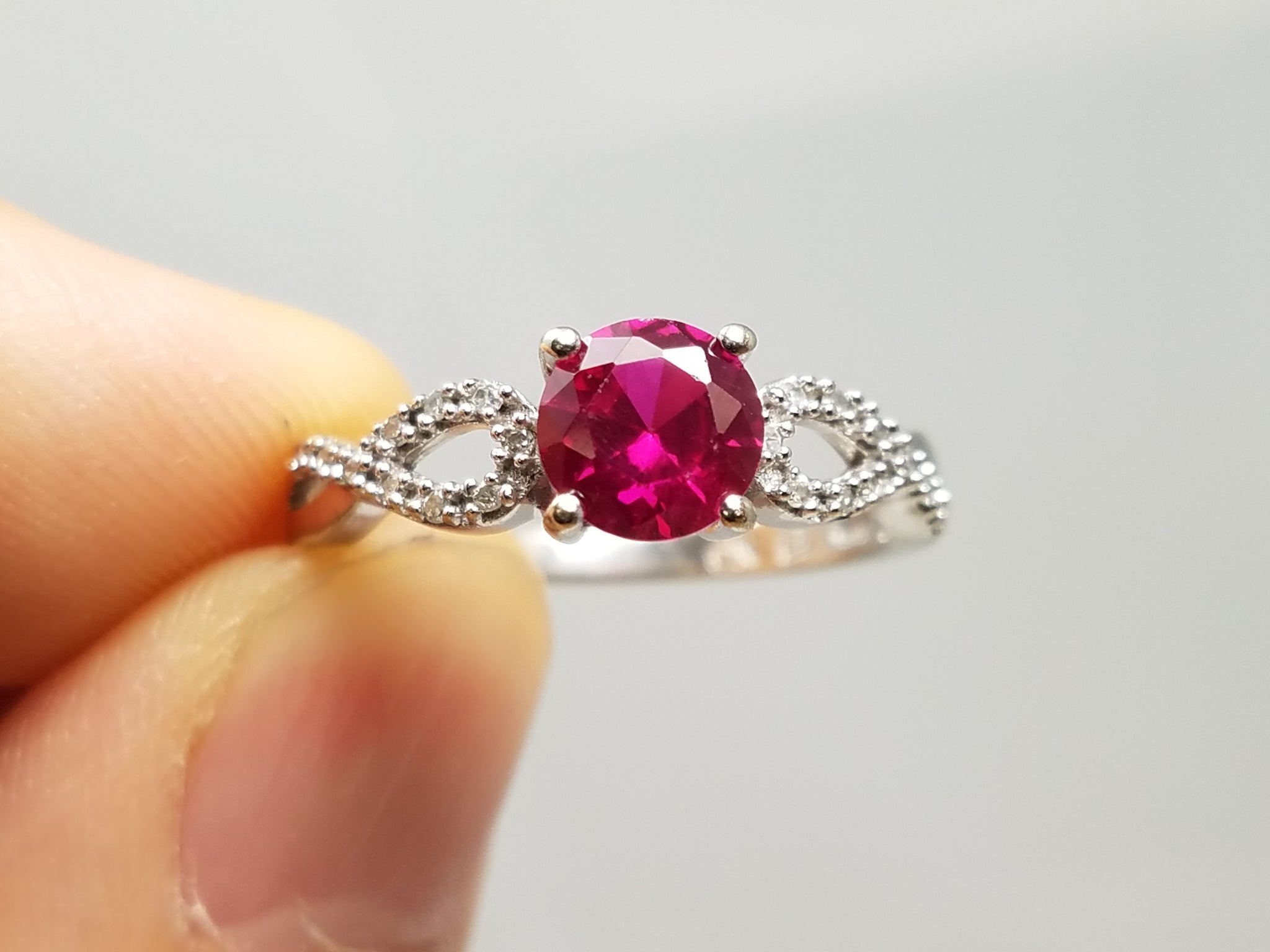 10k White Gold Lab Ruby Natural Diamond Ring