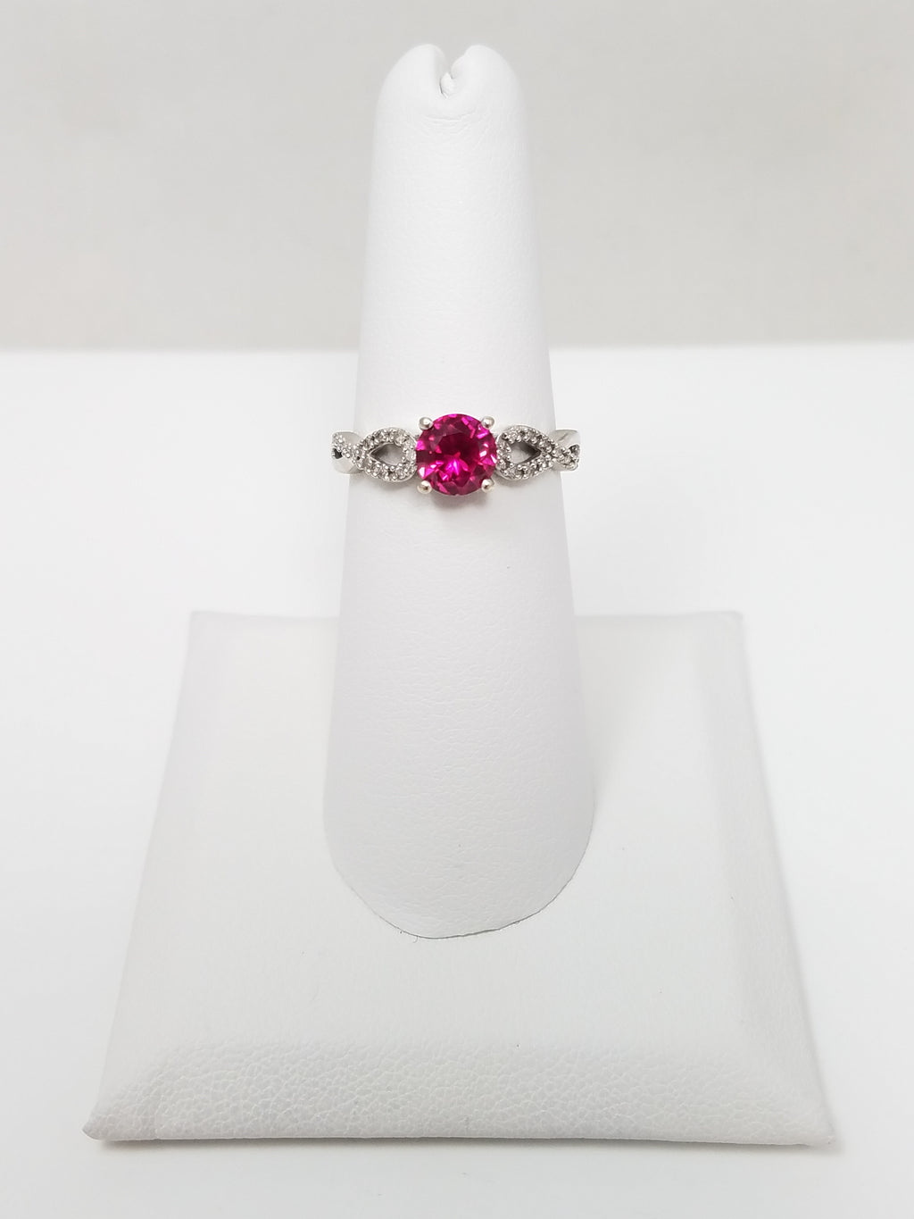10k White Gold Lab Ruby Natural Diamond Ring