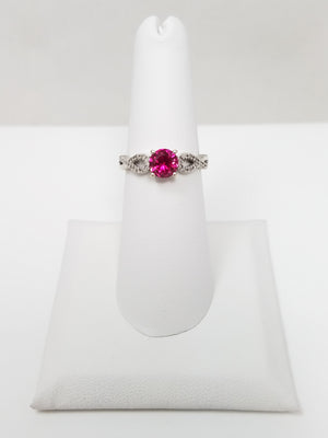 10k White Gold Lab Ruby Natural Diamond Ring