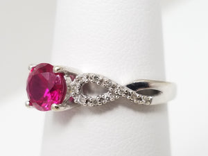 10k White Gold Lab Ruby Natural Diamond Ring