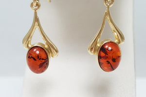 14k Yellow Gold Amber Dangle Earrings