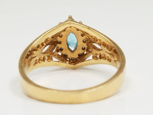 Fashionable 10k Yellow Gold Natural Blue Topaz Diamond Pierced Ring