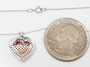 Striking 18" 10k Two Tone Gold Natural Diamond Heart Pendant Necklace
