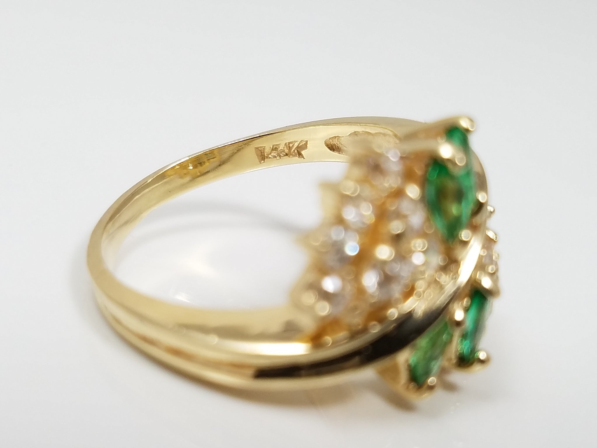 Glamorous 14k Yellow Gold Natural Emerald Cubic Zirconia Ring